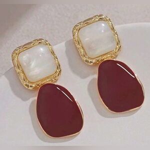 Elegant Gold & Red Drop Earrings